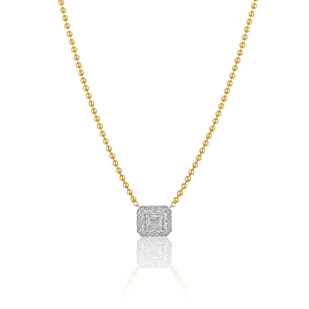 925 Sterling Silver Diamond Rectangle Octagon Ball Necklace