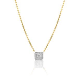 925 Sterling Silver Diamond Rectangle Octagon Ball Necklace
