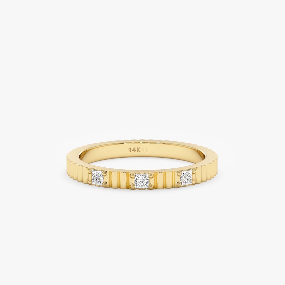 925 Sterling Silver Diamond Ribbed Ring