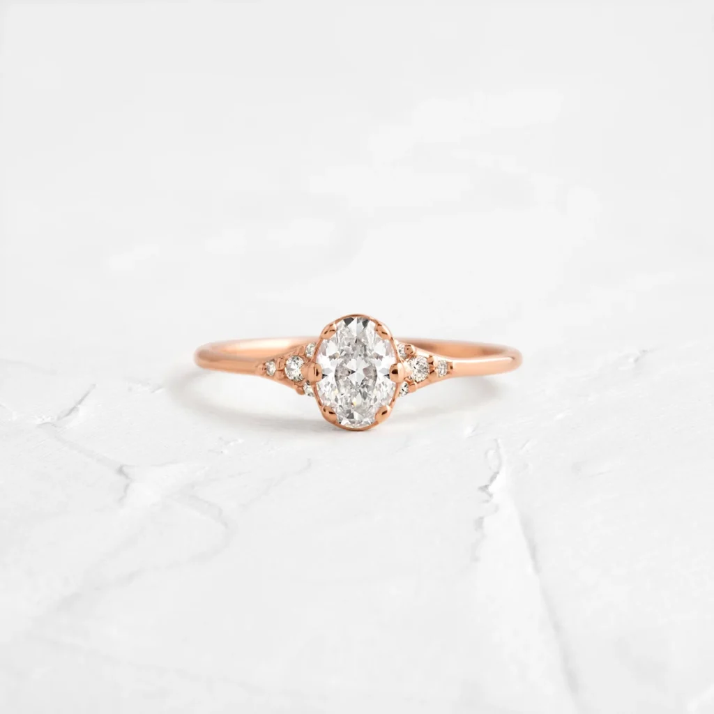 925 Sterling Silver Diamond Ring, Oval Cut, Rose 925 Sterling Silver Ring