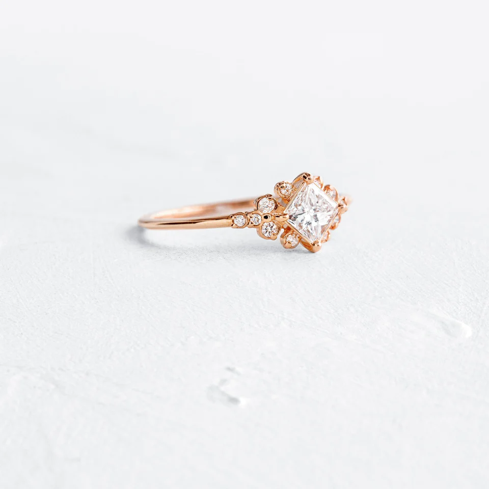 925 Sterling Silver Diamond Ring, Rose 925 Sterling Silver Closed Basket Ring