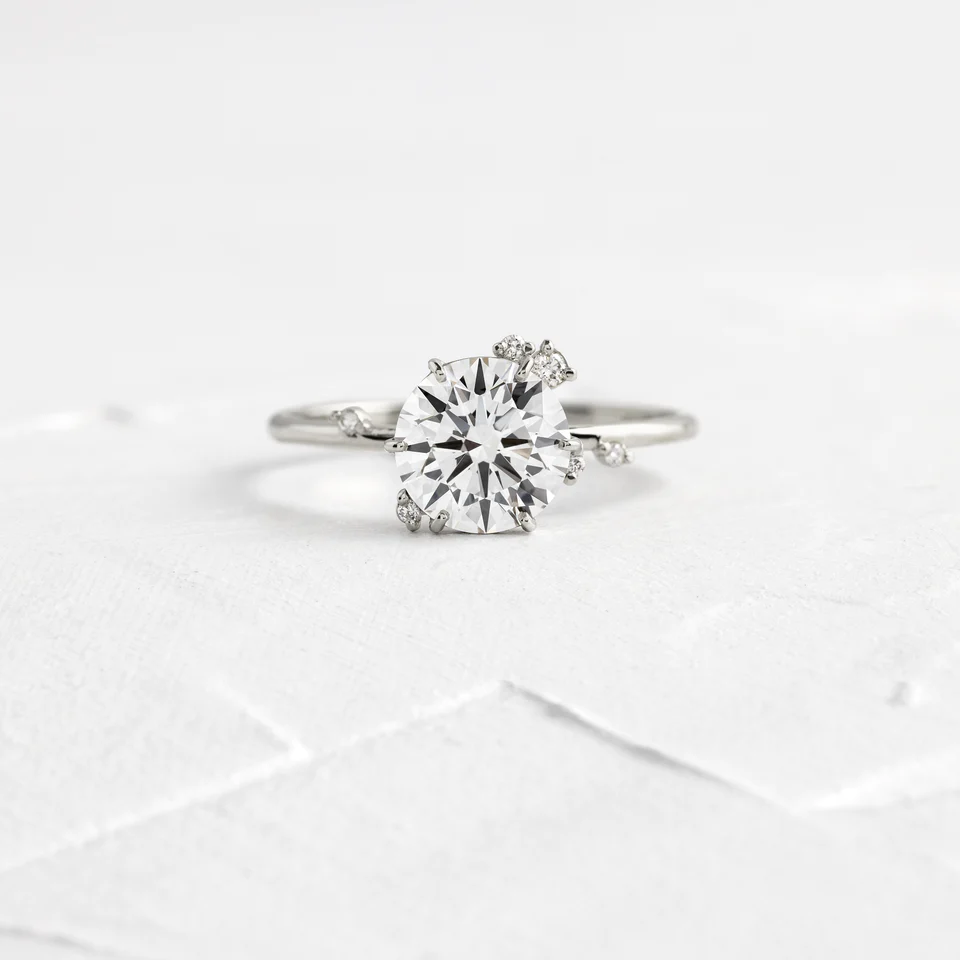 925 Sterling Silver Diamond Ring, White 925 Sterling Silver Closed Basket Ring