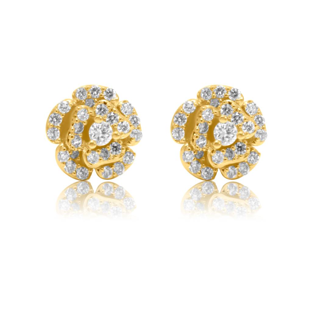 925 Sterling Silver Diamond Rose Earring Stud