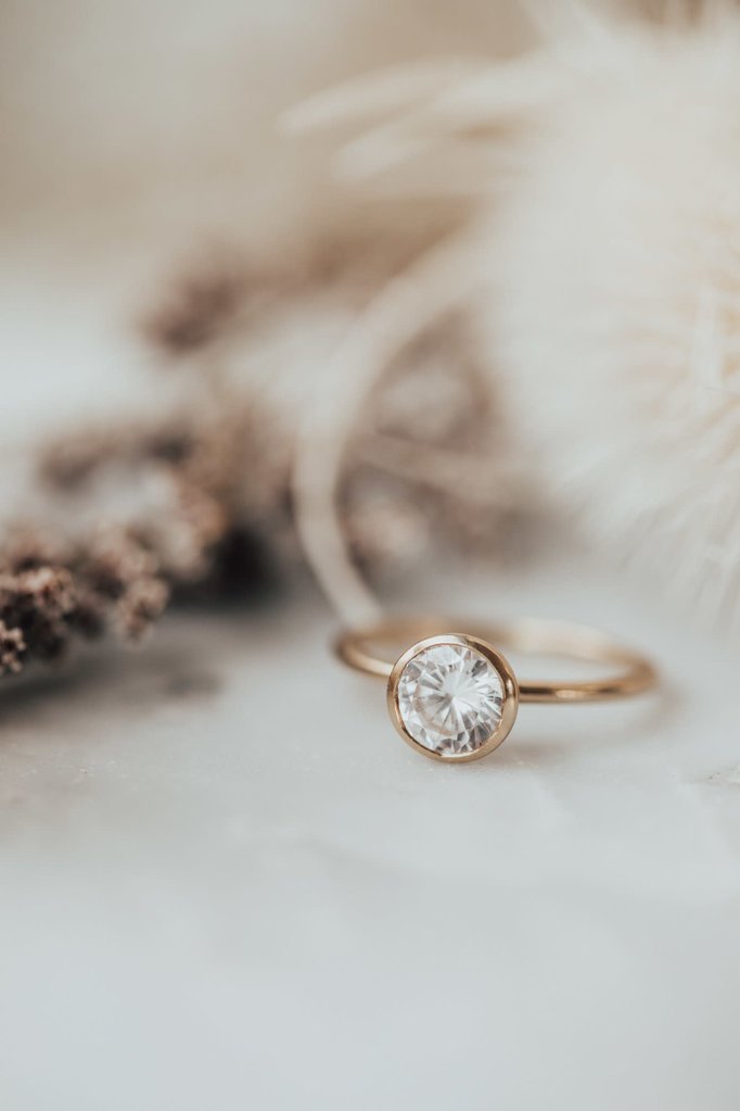 925 Sterling Silver Diamond Round Bezel Set Solitaire Ring