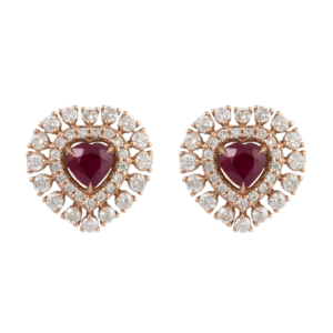 925 Sterling Silver Diamond Ruby Heart Earrings