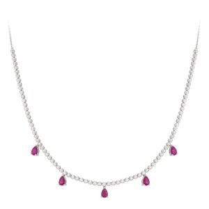 925 Sterling Silver Diamond Ruby Pear Drop Necklace