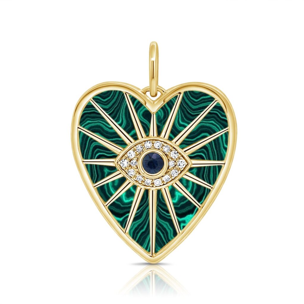 925 Sterling Silver Diamond Sapphire Evil Eye Heart Pendant