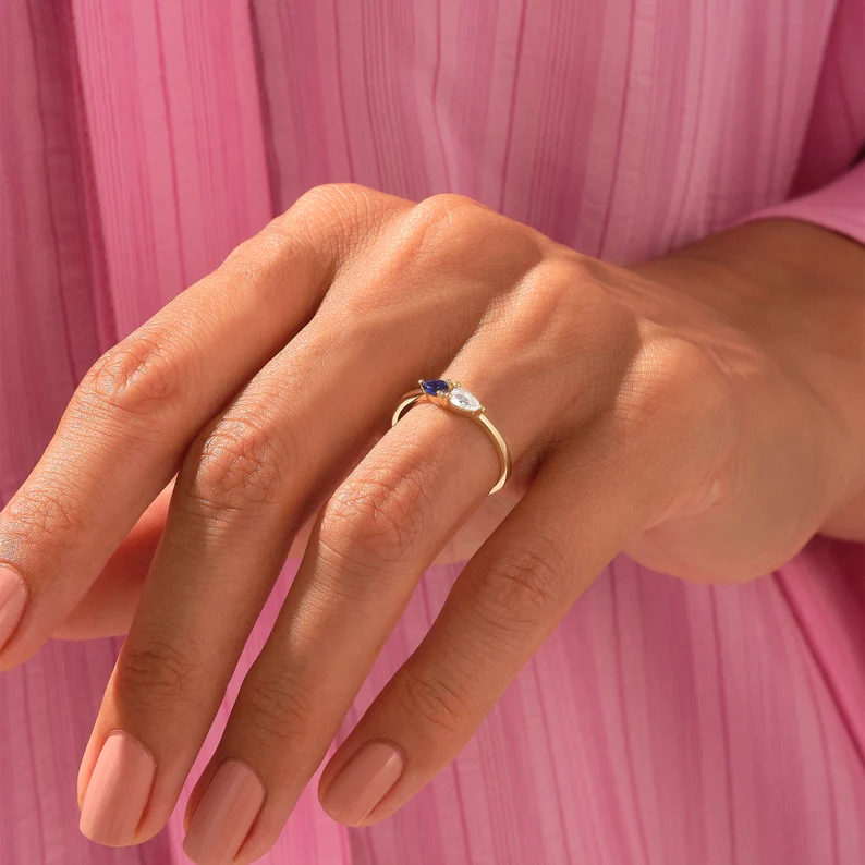 925 Sterling Silver Diamond Sapphire Toi et Moi Ring