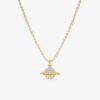 925 Sterling Silver  Diamond Saturn Pendant Necklace