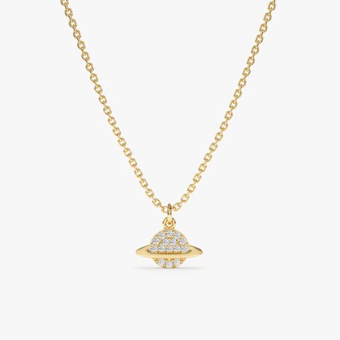 925 Sterling Silver Diamond Saturn Pendant Necklace