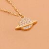 925 Sterling Silver  Diamond Saturn Pendant Necklace - Image 2