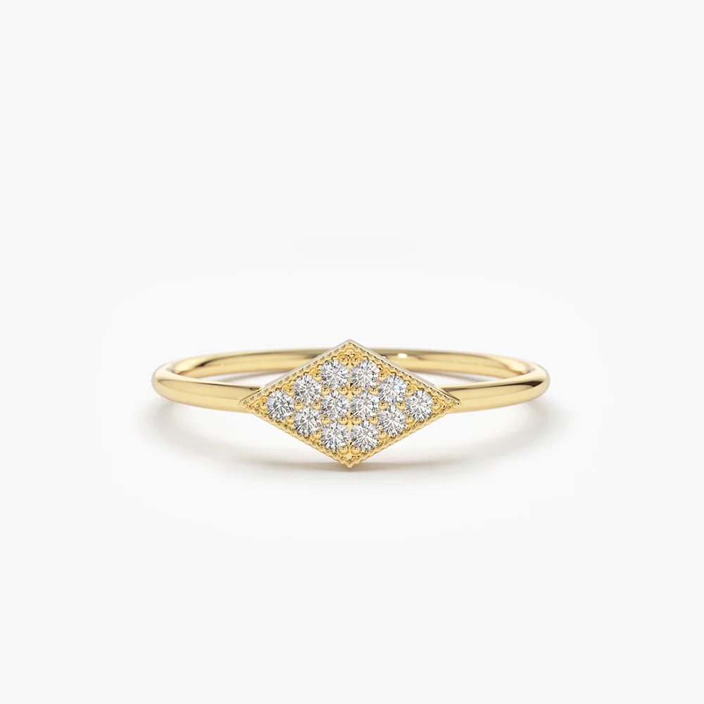 925 Sterling Silver Diamond Shape Micro Pave Ring