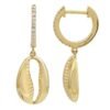 925 Sterling Silver drop hoop earrings with shell-shaped drops and CZ stones