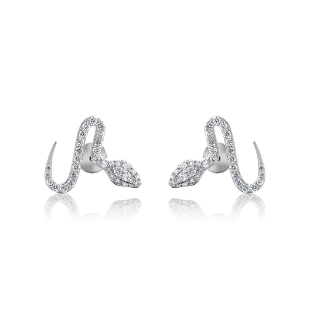 925 Sterling Silver Diamond Snake Flat Back Earring