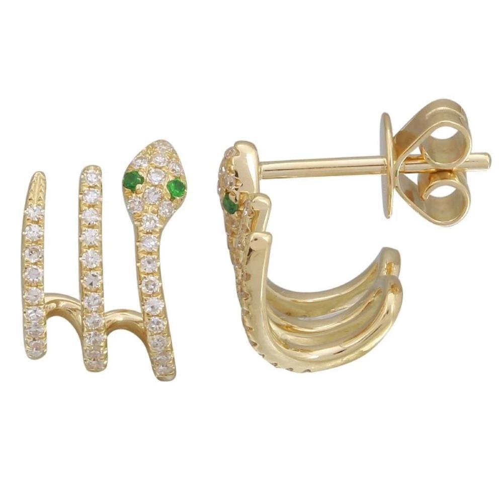 925 Sterling Silver Diamond Snake Tsavorite Earring