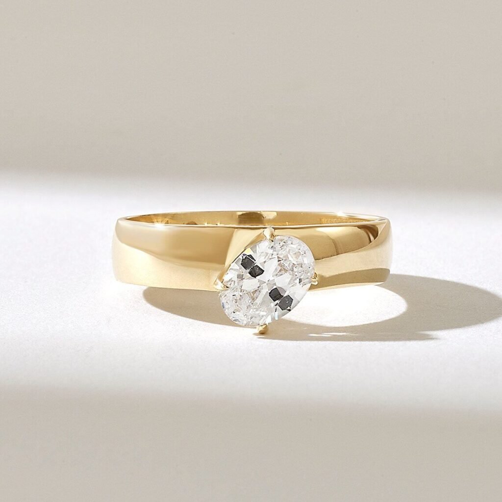 925 Sterling Silver Diamond Solitaire Bold Band Ring Thick Oval Engagement Anniversary Ring