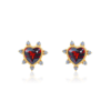 925 Sterling Silver Diamond Spikes Garnet Heart Earring