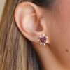 925 Sterling Silver Diamond Spikes Garnet Heart Earring - Image 2