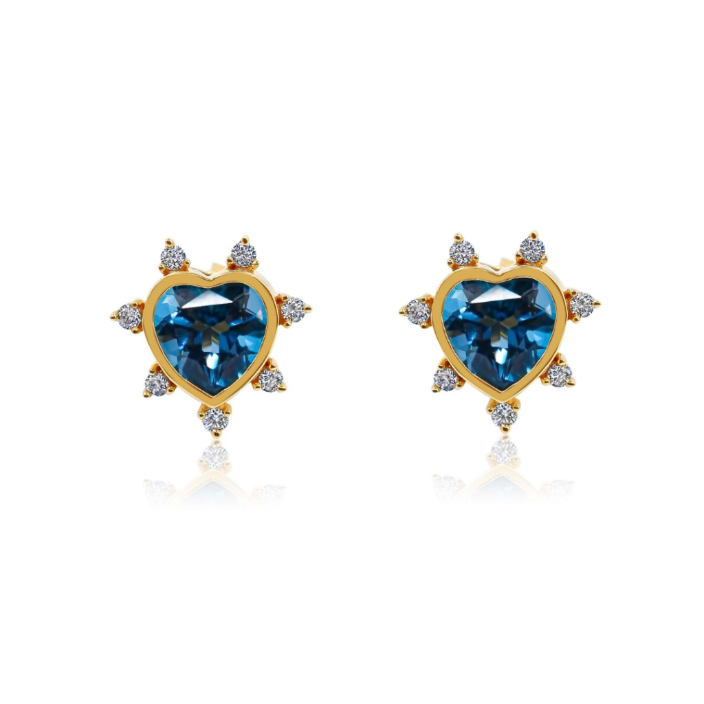 925 Sterling Silver Diamond Spikes London Blue Topaz Heart Earring