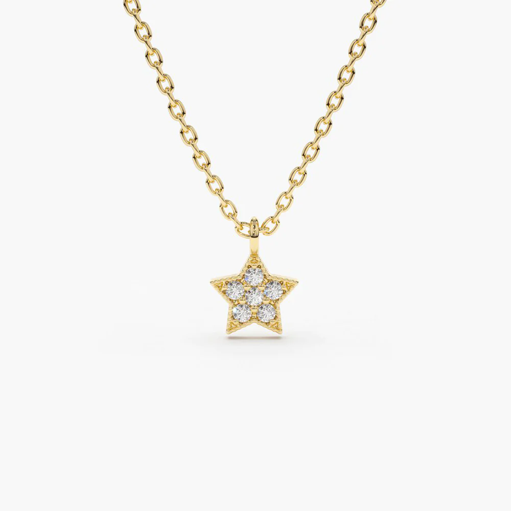 925 Sterling Silver Diamond Star Charm Necklace