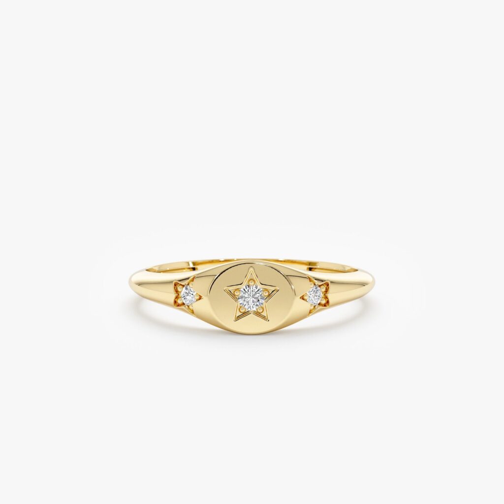 925 Sterling Silver Diamond Star Signet Ring