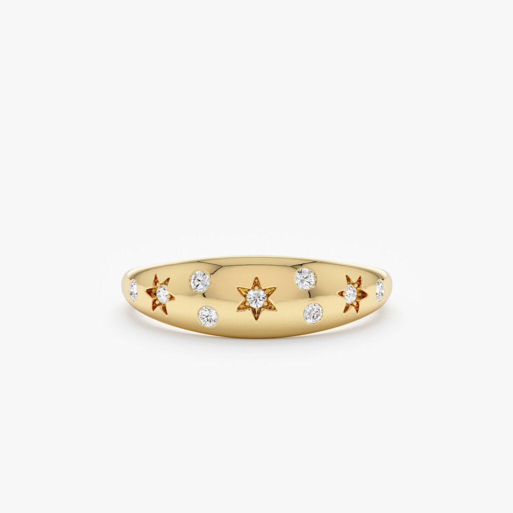 925 Sterling Silver Diamond Starburst Dome Ring
