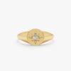 925 Sterling Silver Diamond Starburst Signet Ring