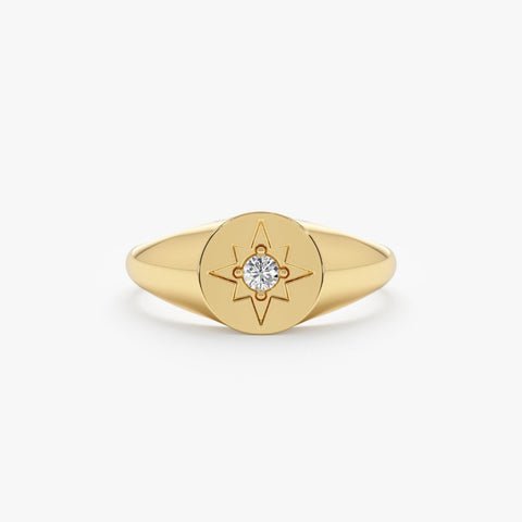 925 Sterling Silver Diamond Starburst Signet Ring