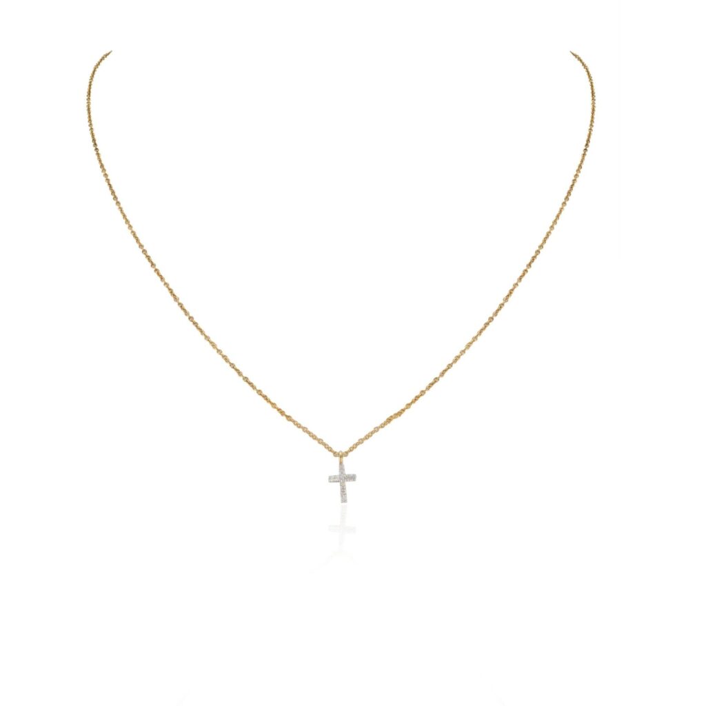 925 Sterling Silver Diamond Studded Tiny Cross Necklace