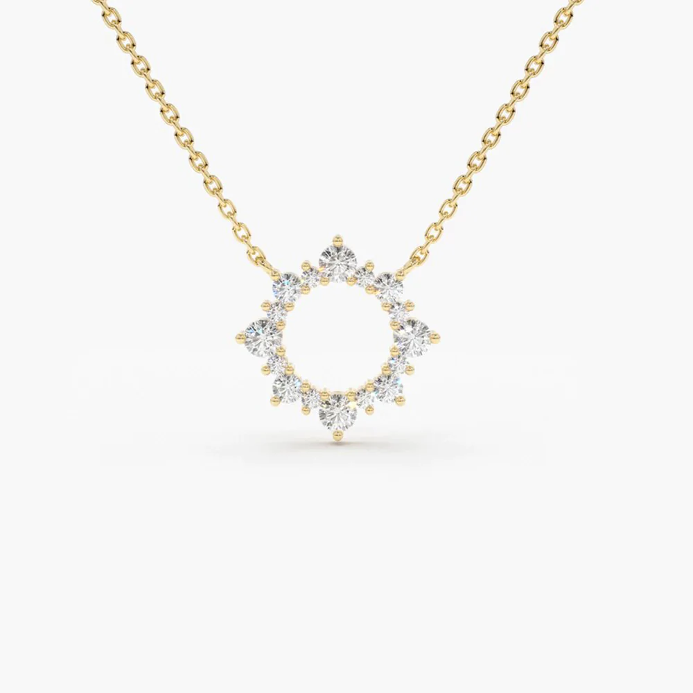 925 Sterling Silver Diamond Sun Circle Necklace