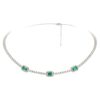 925 Sterling Silver Diamond Tennis Triple Emerald Necklace