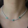 925 Sterling Silver Diamond Tennis Triple Emerald Necklace - Image 2
