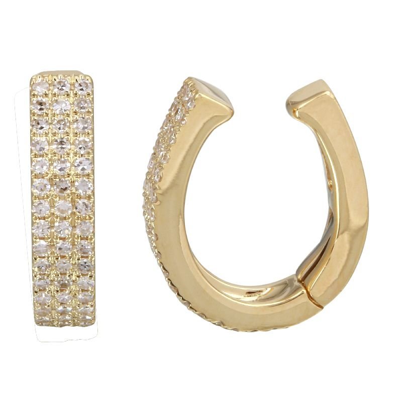 925 Sterling Silver Diamond Three Row Cuff Earring