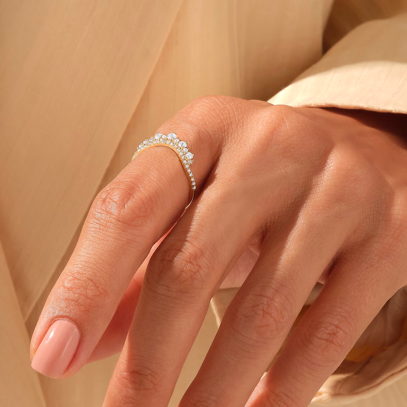 925 Sterling Silver Diamond Tiara Stacking Ring