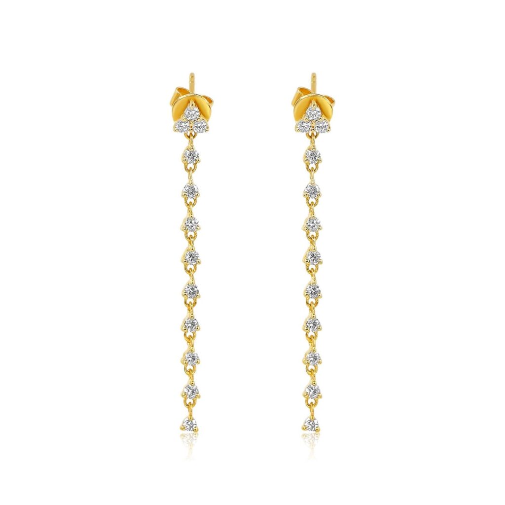 925 Sterling Silver Diamond Trio Prong Drop Earrings