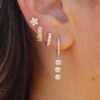 925 Sterling Silver Diamond Triple Prong Drop Hoop Earrings - Image 3