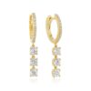 925 Sterling Silver Diamond Triple Prong Drop Hoop Earrings - Image 4