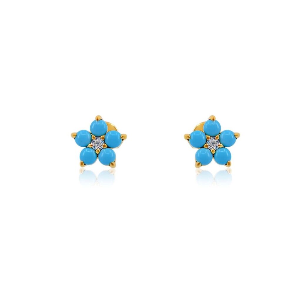 925 Sterling Silver Diamond Turquoise Flower Earring
