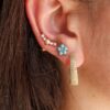925 Sterling Silver Diamond Turquoise Flower Earring - Image 2