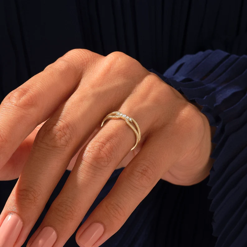 925 Sterling Silver Diamond Twisted Rope Ring