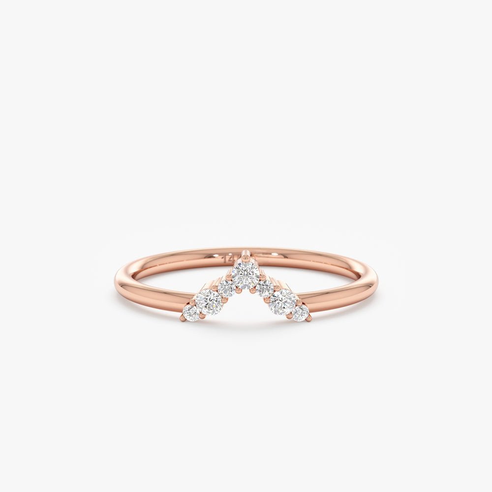925 Sterling Silver Diamond V Shape Nesting Ring