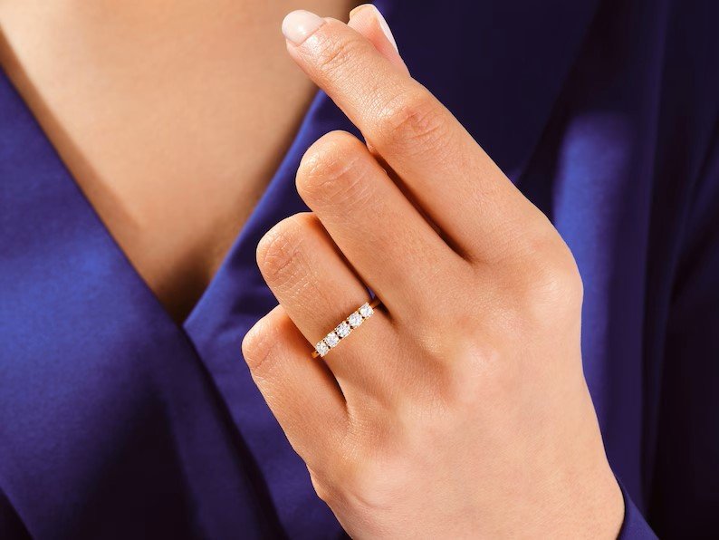 925 Sterling Silver Diamond Wedding Ring Five-Stone Anniversary Ring For Women