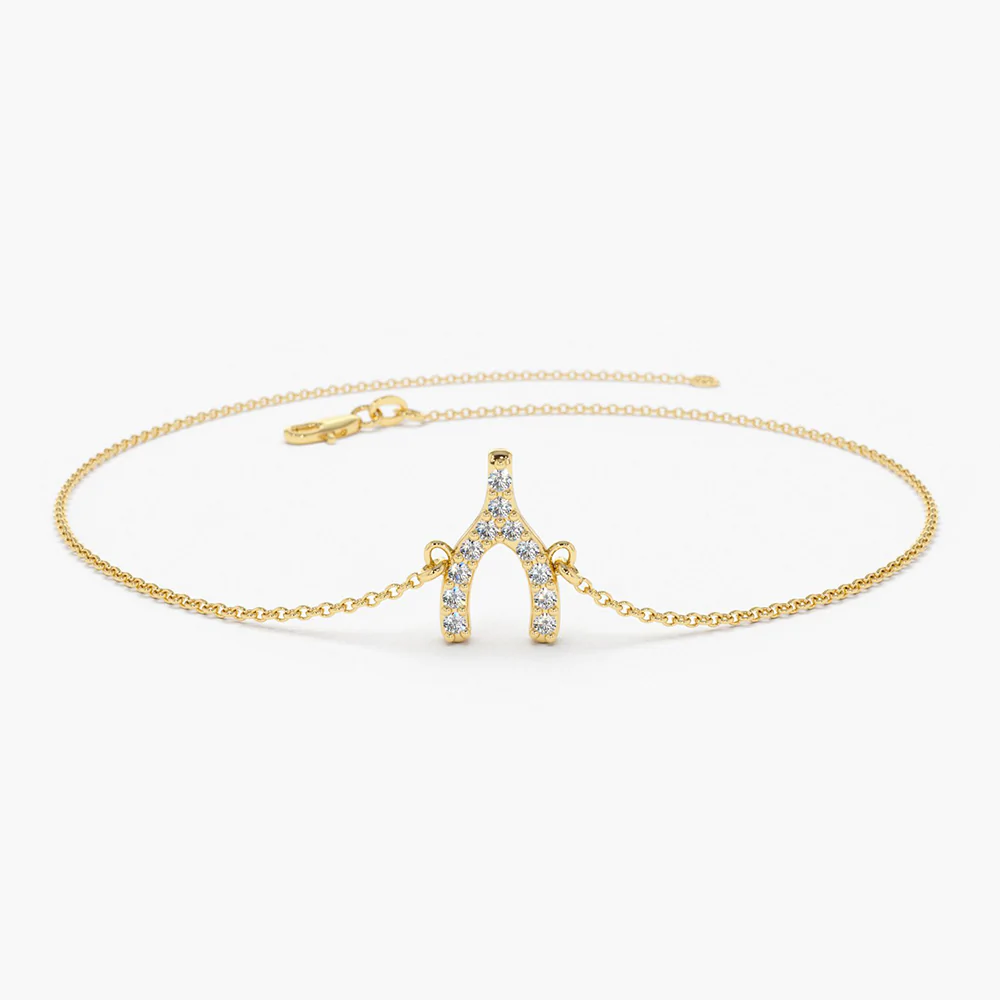 925 Sterling Silver Diamond Wishbone Charm Bracelet
