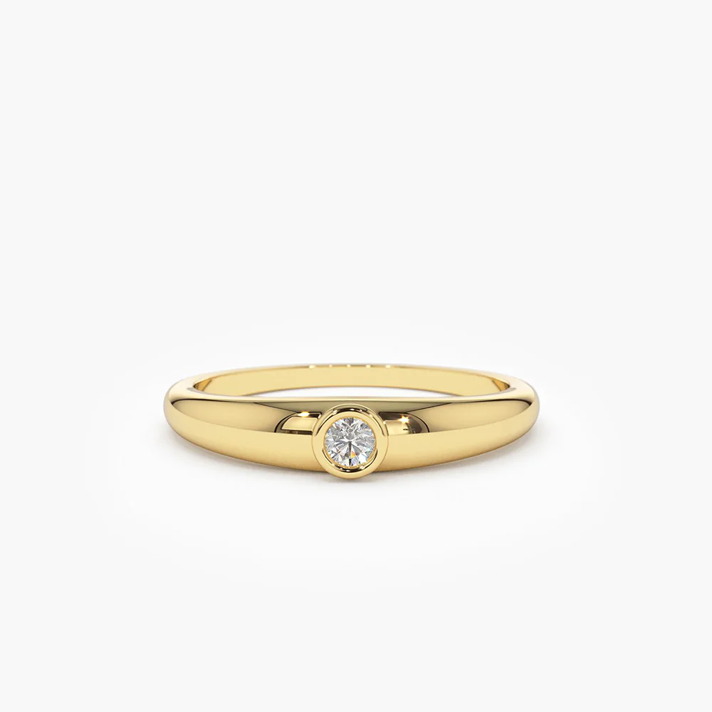 925 Sterling Silver Dome Diamond Bezel Ring