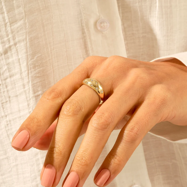 925 Sterling Silver Dome Ring with Star Set Diamond