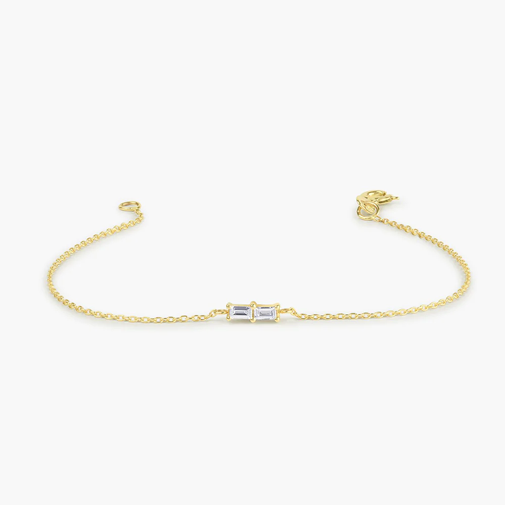 925 Sterling Silver Double Baguette Diamond Bracelet