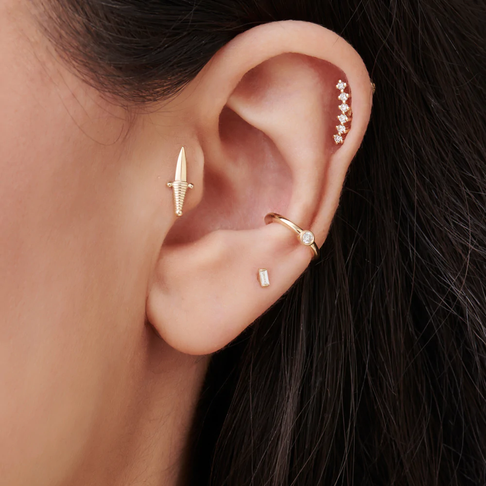 925 Sterling Silver Double Baguette Diamond Helix Piercing