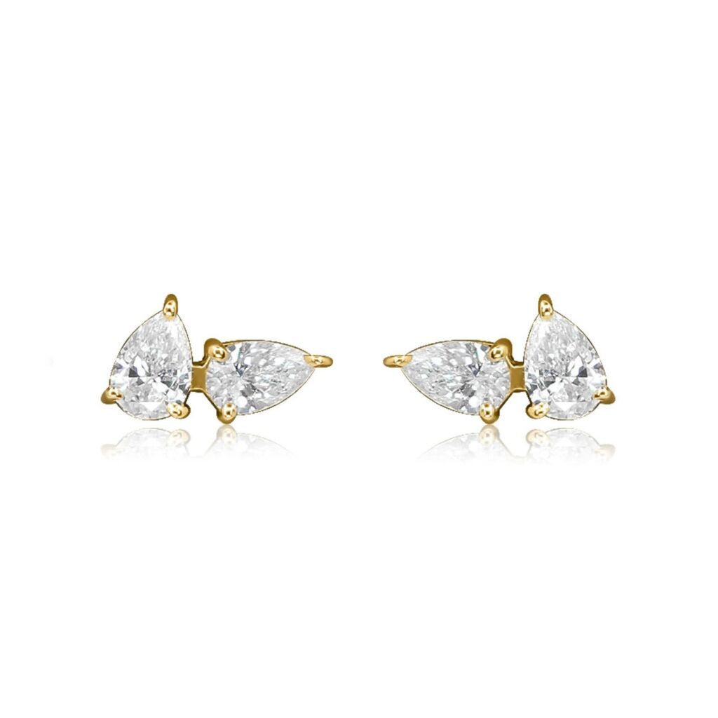 925 Sterling Silver Double Diamond Pear Earring