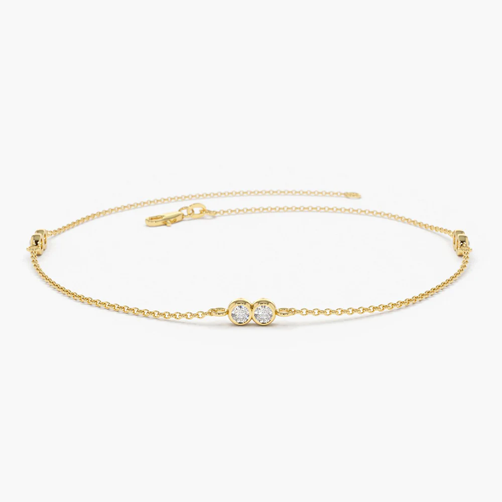 925 Sterling Silver Double Diamond Station Bracelet