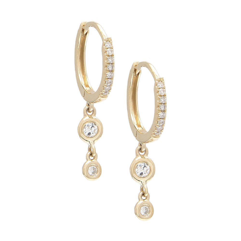 925 Sterling Silver Double Drop Bezel Diamond Hoop Earring